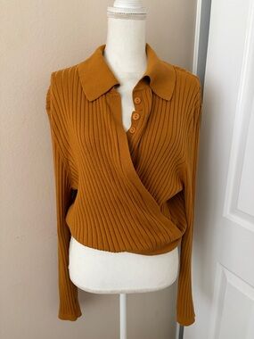 Ronny Kobo Collection Ribbed Wrap Sweater in Caramel